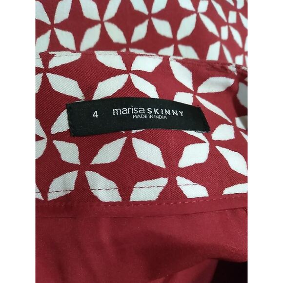 Ann Taylor Size 4 Marisa Red White Loft Pants Geometric Skinny Crop Pockets - Picture 9 of 13